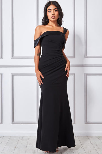One Shoulder Satin Band Maxi Dress Goddiva